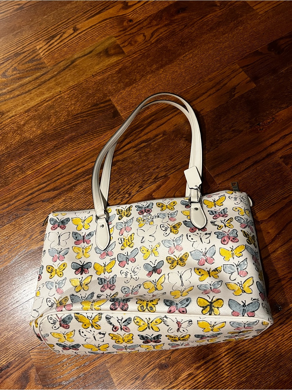 Coach Gallery Tote Bag Butterfly Print Chalk Multi Canvas Shoulder Bag CAR36 EUC